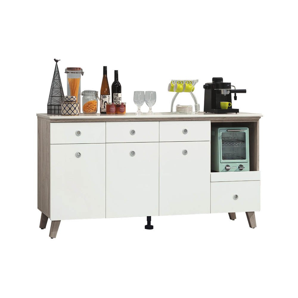 柏蒂家居-杰德5.3尺三門四抽拉盤式石面餐櫃/電器收納櫃/碗盤櫃/置物矮櫃