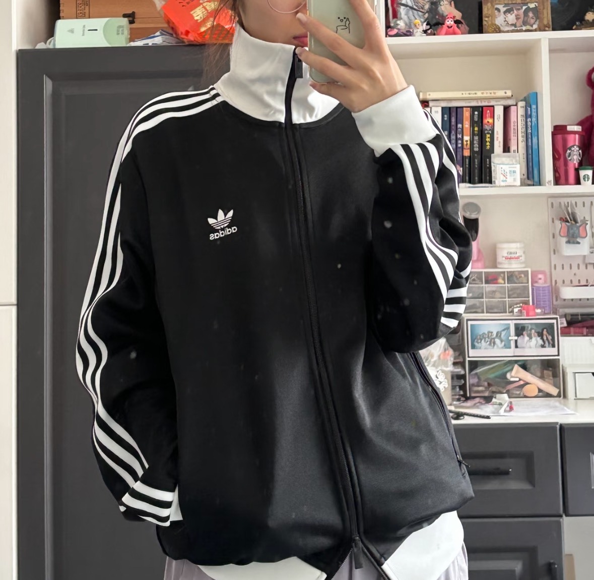 Adidas 黑白立領外套