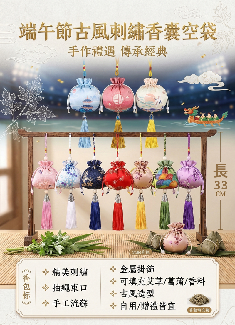 端午節古風刺繡香囊空袋 AU2610