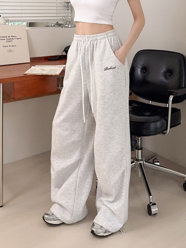 Badbeat cozy｜品牌刺繡·版型超頂·立體側抓皺壓褶落地褲（2色）