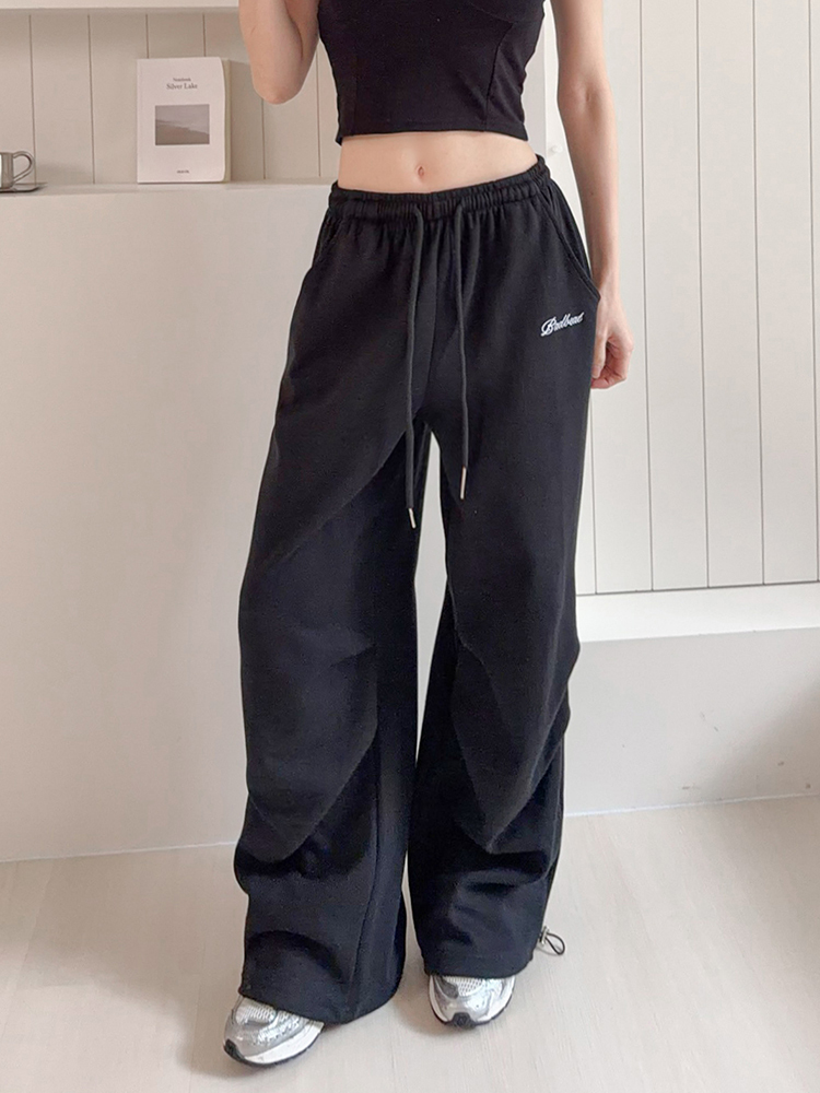 Badbeat cozy｜品牌刺繡·版型超頂·立體側抓皺壓褶落地褲（2色）