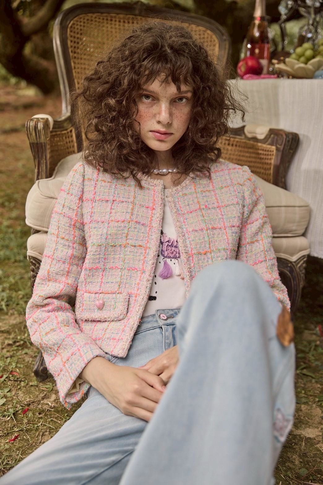 BF10025D1 糖霧花園多色粗花呢編織外套