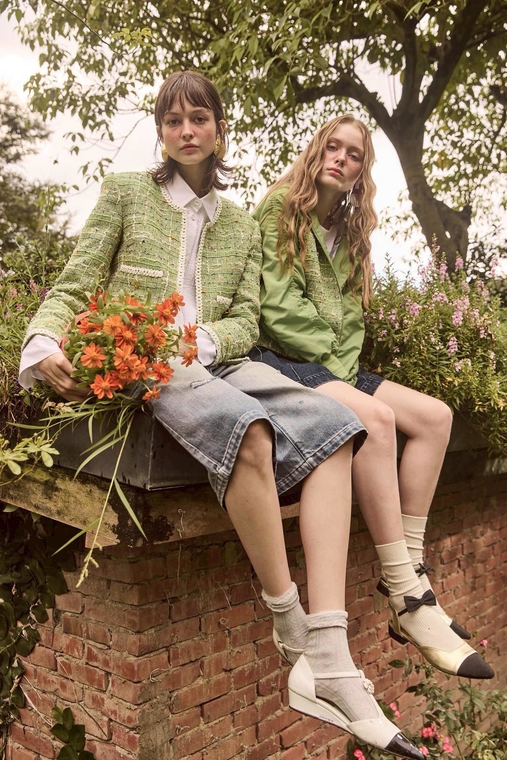 BF10027D1 綠境花園法式粗花呢蕾絲滾邊外套