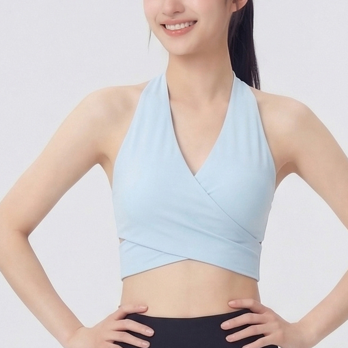 交疊V領線條含罩杯美背瑜珈/運動/機能背心【半固定襯墊/下厚上薄】