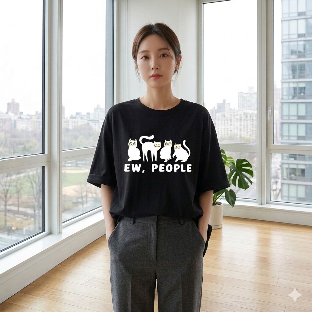 【ASister 小姊姊】70045#純棉上衣☆*俏皮貓咪*中長版短袖T恤(4色 S-3XL)