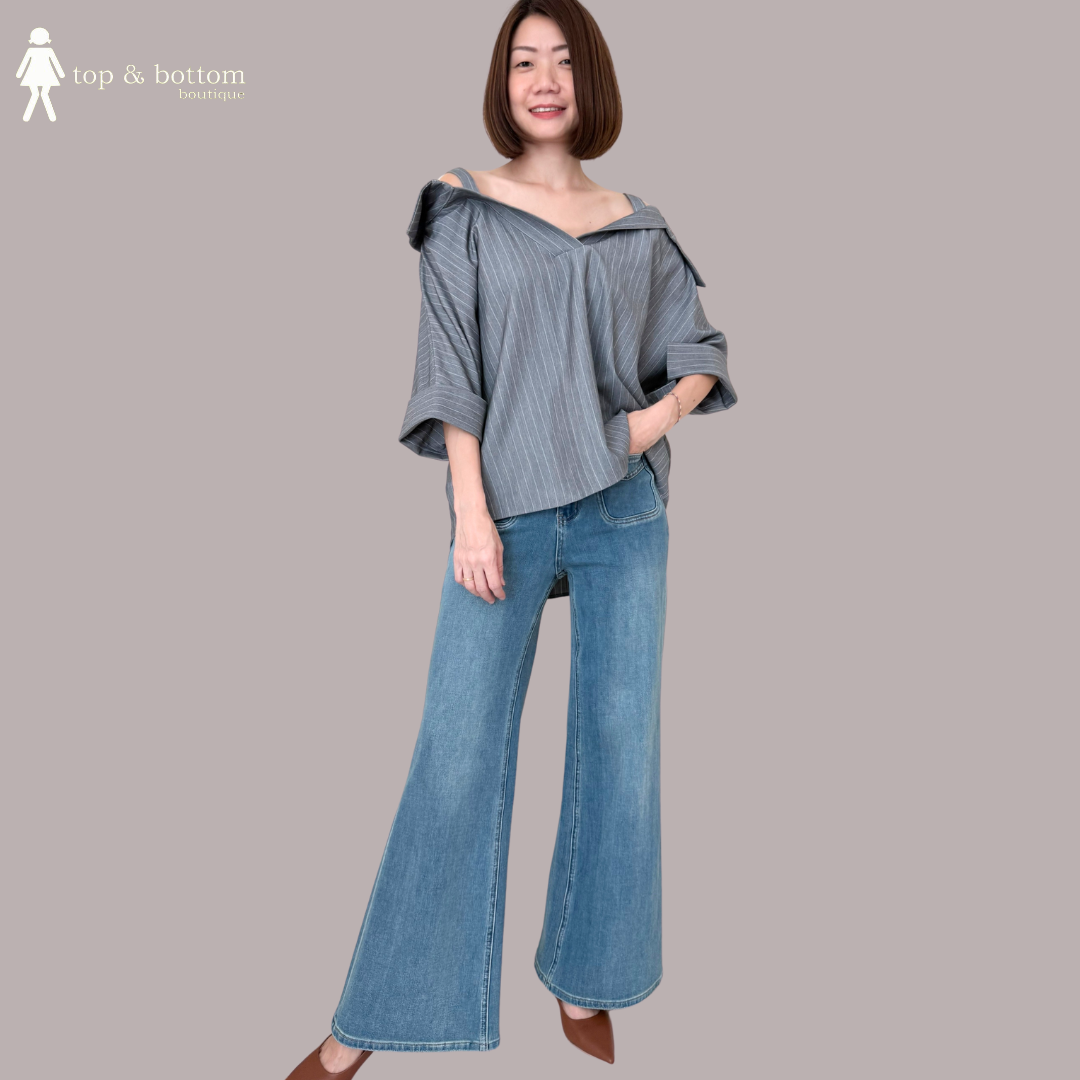 STRAP OFF SHOULDER STRIPED OVERSIZE BLOUSE