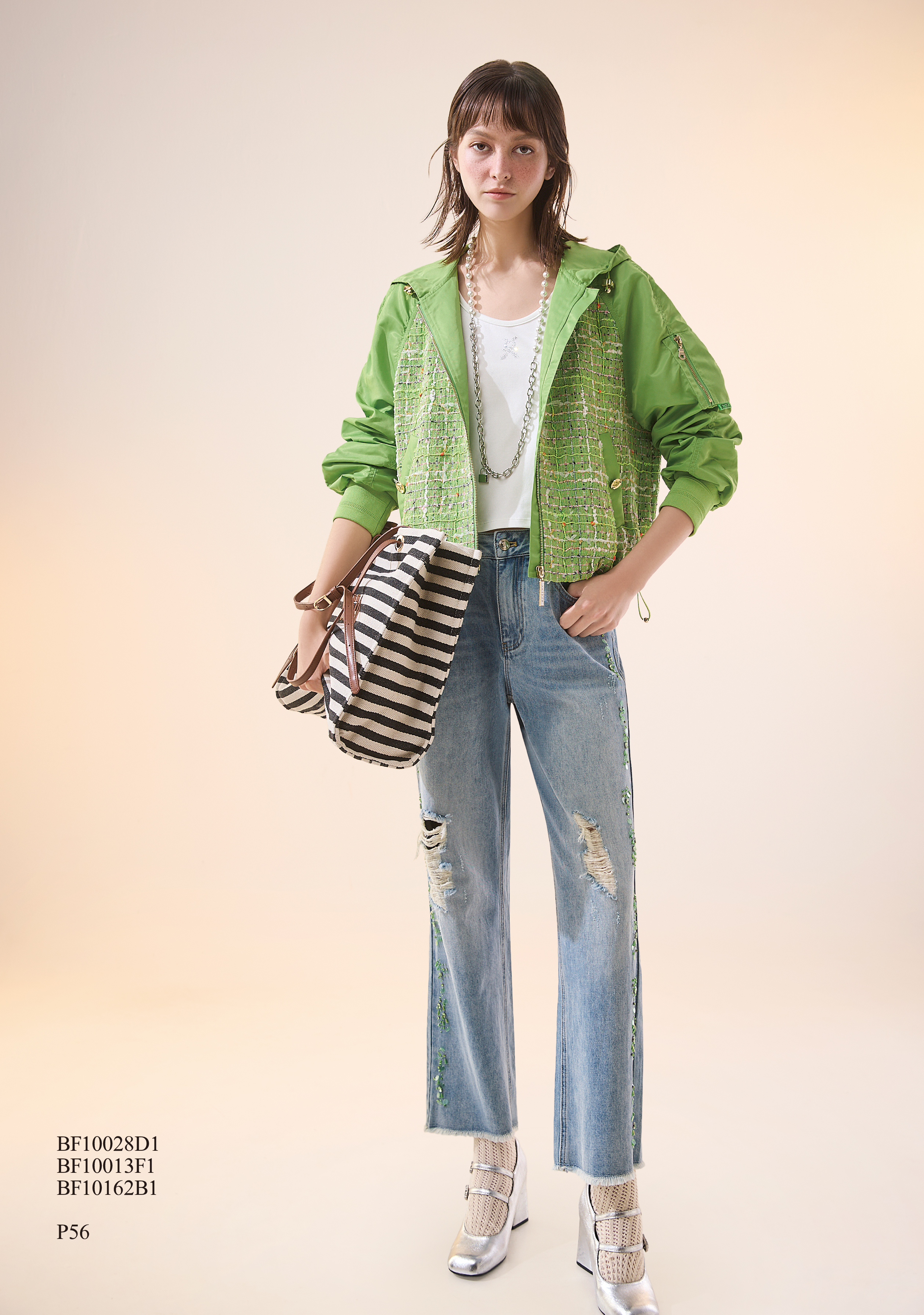 BF10028D1 綠境運動粗花呢編織拼接連帽外套