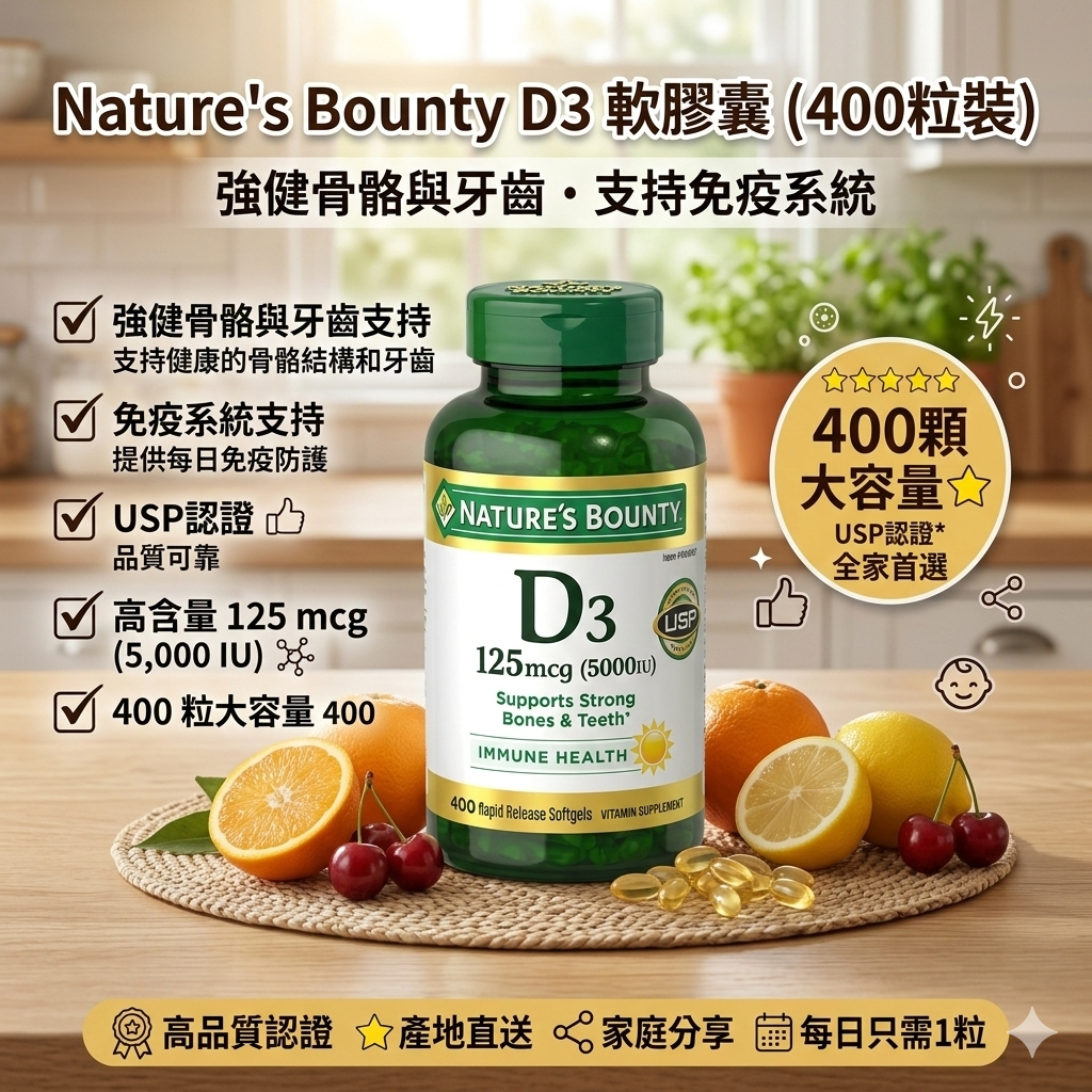 【現貨】Nature's Bounty L070250 D3 軟膠囊 (400粒裝)