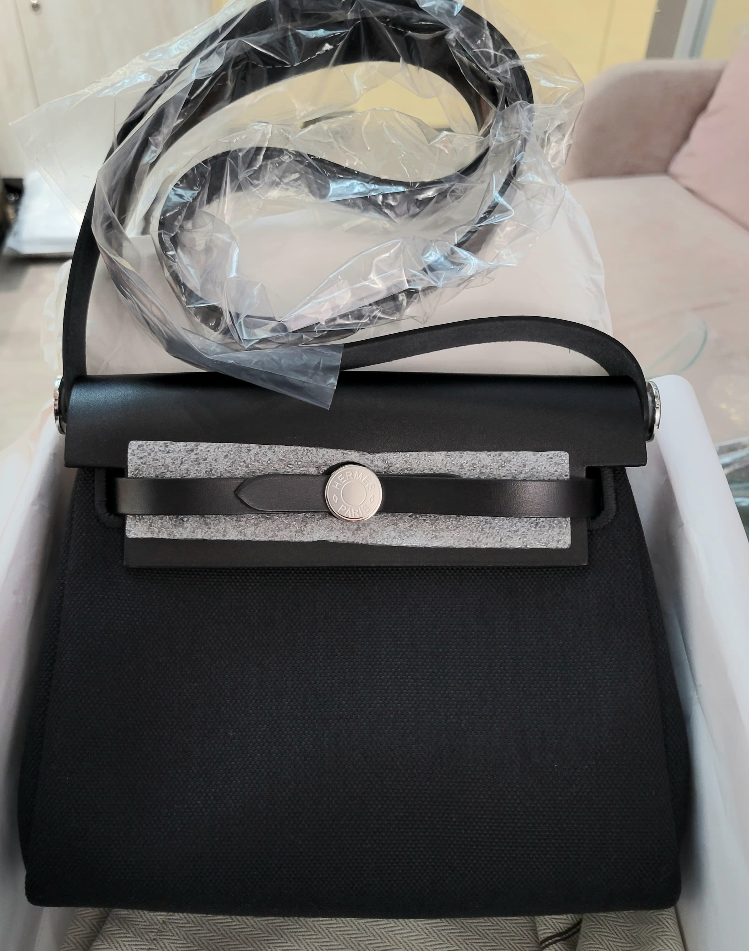 HERMES Mini HERBAG ZIP 20 NOIR/NOIR CK 黑銀