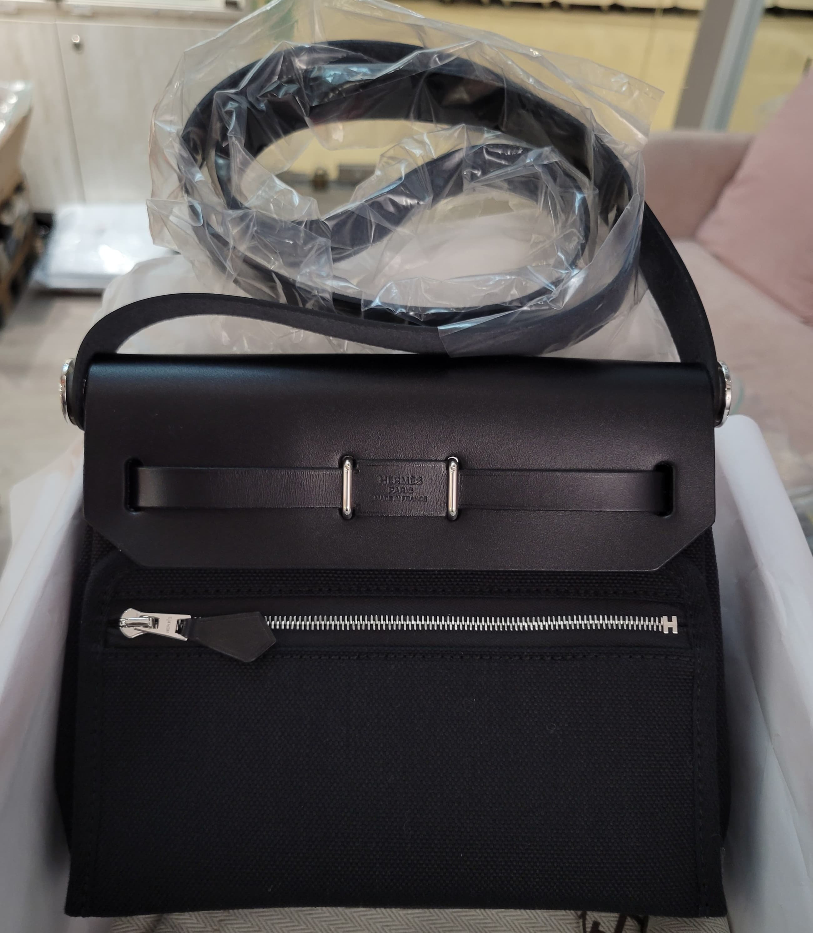 HERMES Mini HERBAG ZIP 20 NOIR/NOIR CK 黑銀