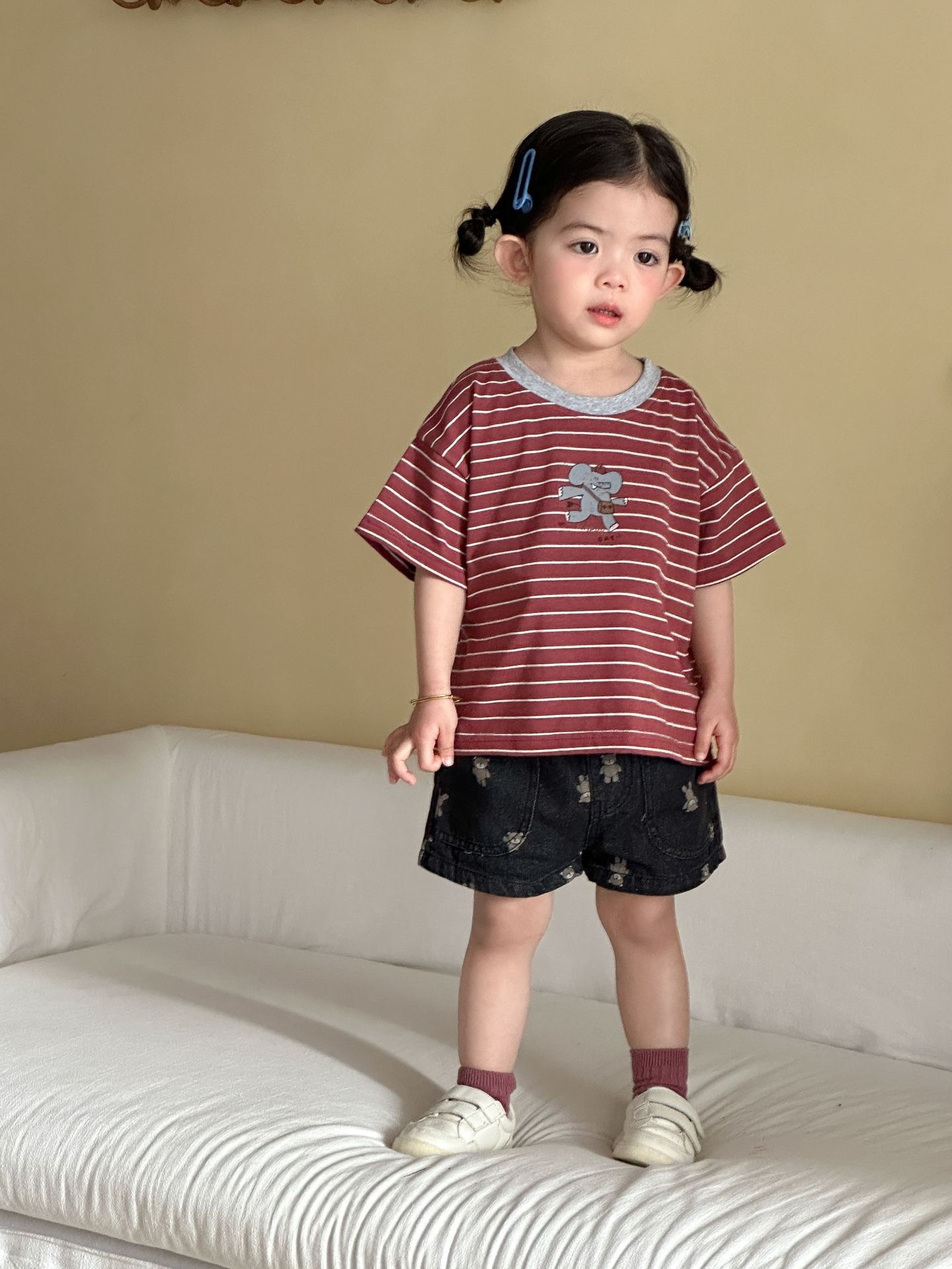 兄弟姐妹一起穿_大象條紋上衣