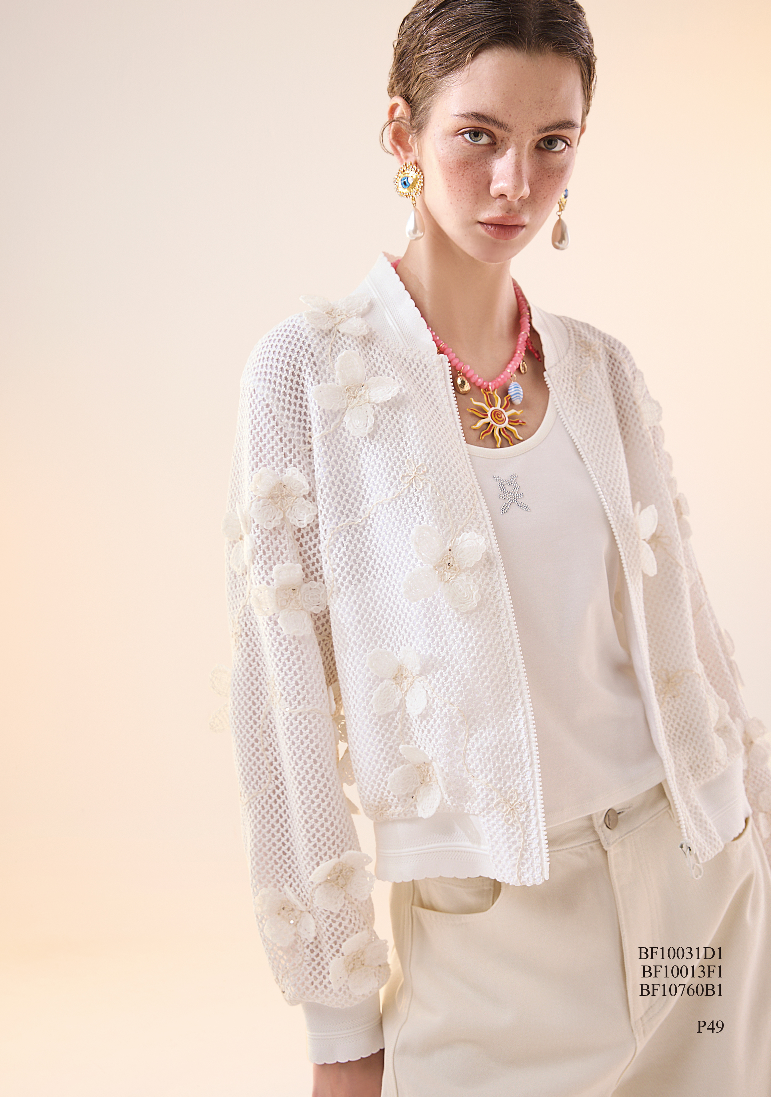 BF10031D1 晨露花園立體花飾網紋棒球外套