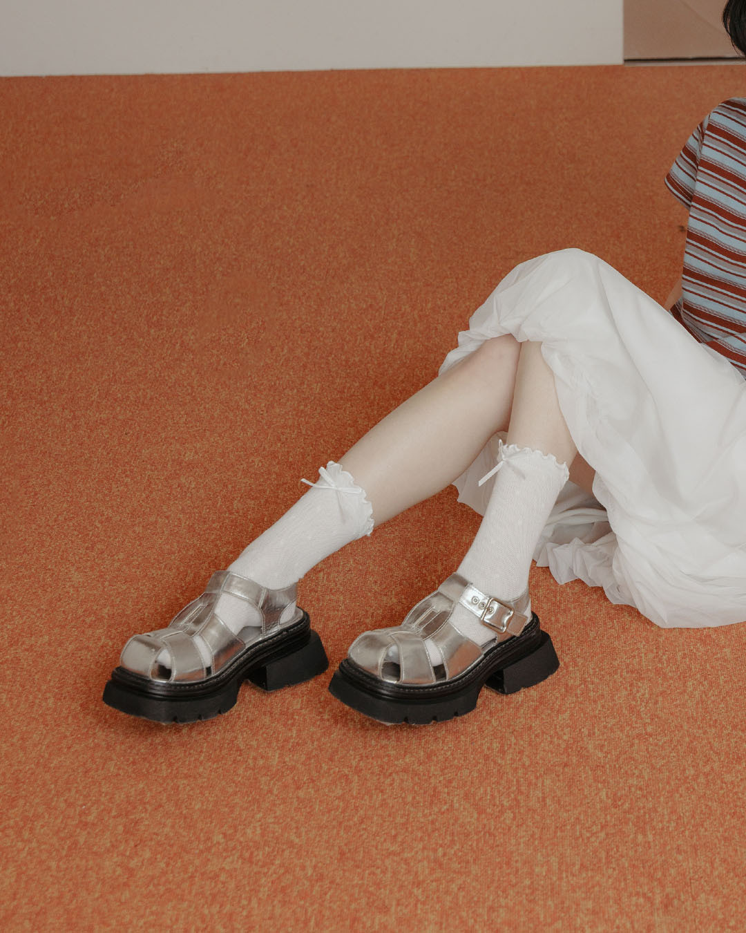 Bow-tie polka dot ruffled mid-calf socks, available in four colors【07110613】in stock+pre-order