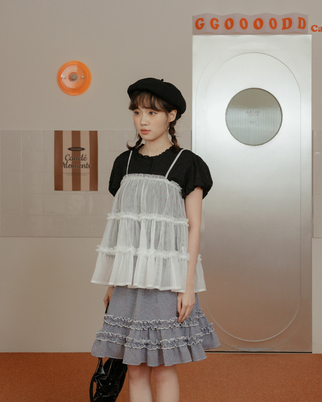 Two-way mesh ruffled cake thin-shoulder cover-up vest, available in four colors【01099642】in stock+pre-order