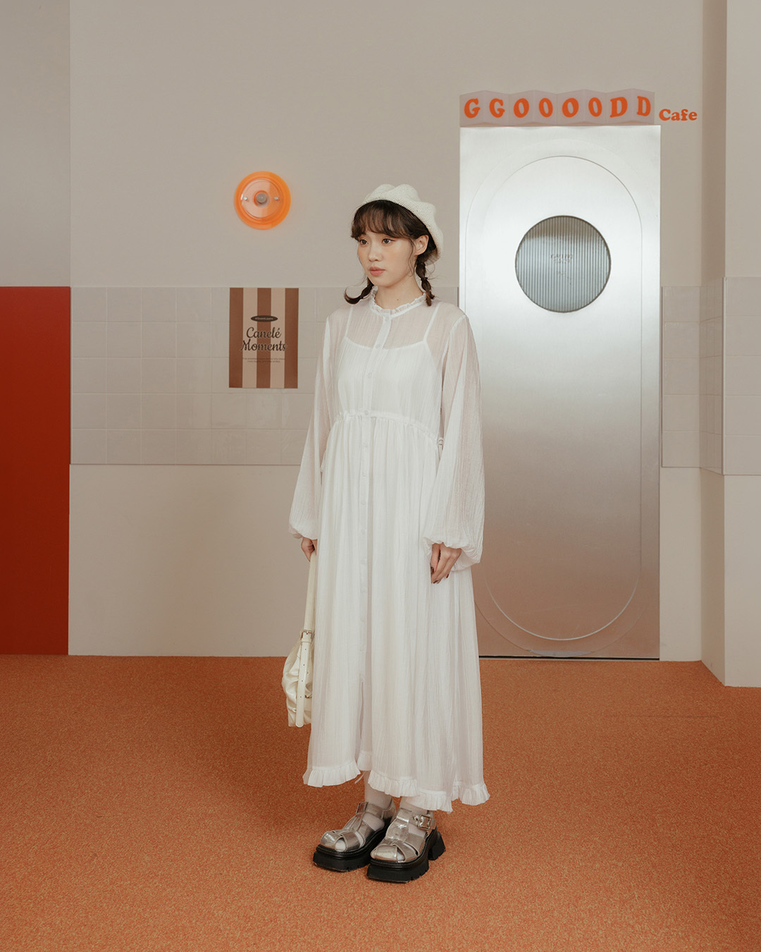 Two-piece long-sleeved dress with ruffled collar and drawstring, available in two colors.【01087295】in stock+pre-order