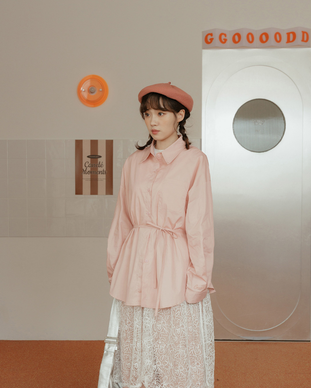 Two-piece long-sleeved dress with ruffled collar and drawstring, available in two colors.【01025784】in stock+pre-order