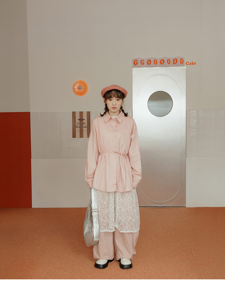 Two-piece long-sleeved dress with ruffled collar and drawstring, available in two colors.【01025784】in stock+pre-order