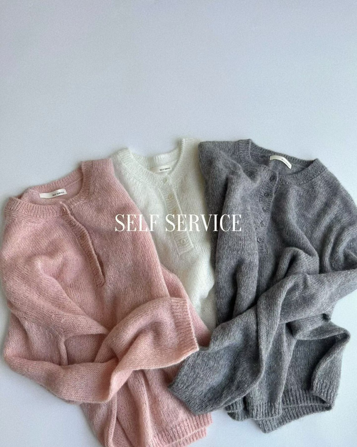 #AF104半開釦透感針織上衣(白/粉/灰)