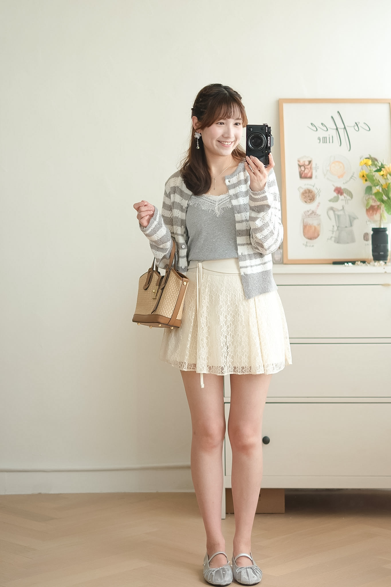 浪漫蕾絲彈性腰裙褲 (奶油/黑) BT471