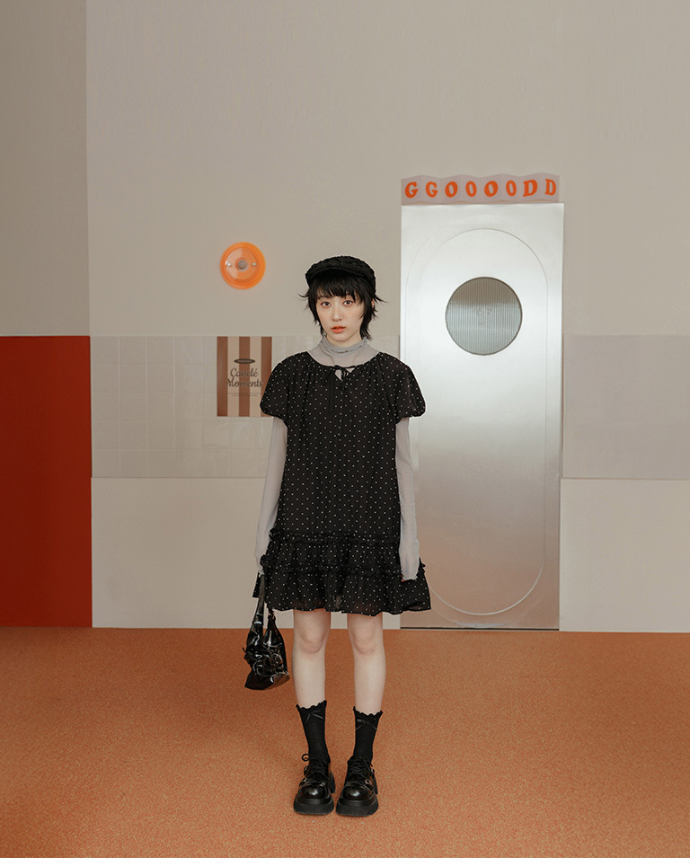 Three-dimensional polka dot lotus leaf cake dress, available in two colors【01087289】in stock+pre-order