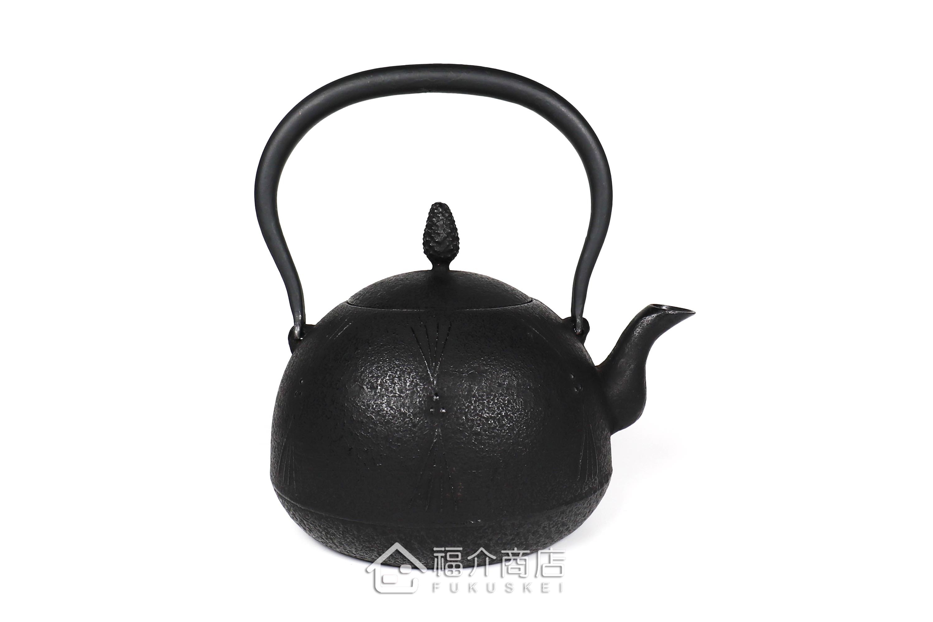 金野和司所製作的日本鑄鐵壺,壺身設計成松紋,煮水泡茶用的鐵壺