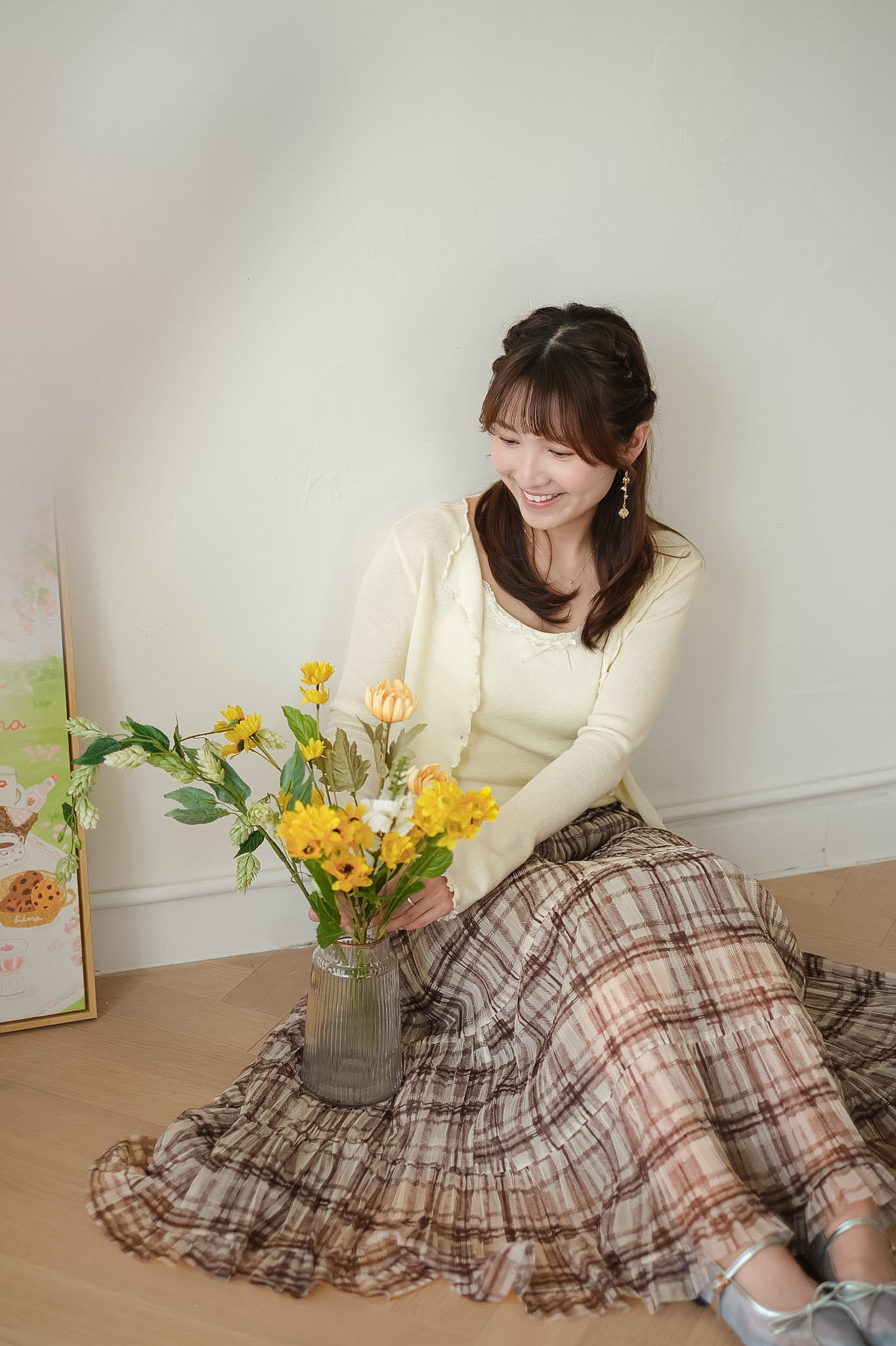 高質感! 微皺格紋雪紡半裙 (棕啡/藍黑) BT468