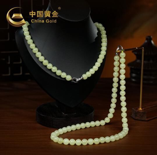 ZJSPHA251426-天然和田玉S925銀卡8黃玉珠串(R24)