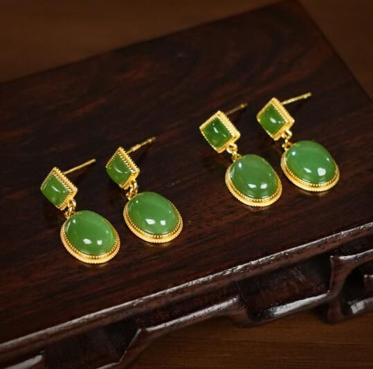 ZJSPHA251599-天然和田玉S925銀碧玉蛋面耳墜(R20)