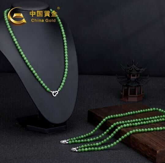 ZJSPHA252003-天然和田玉S925銀卡6碧玉珠串(R28)