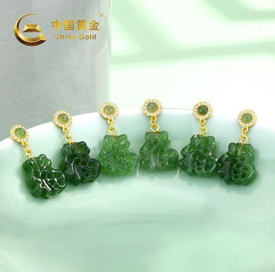 ZJSPHA250240-天然和田玉S925銀碧玉福字耳墜(R9)