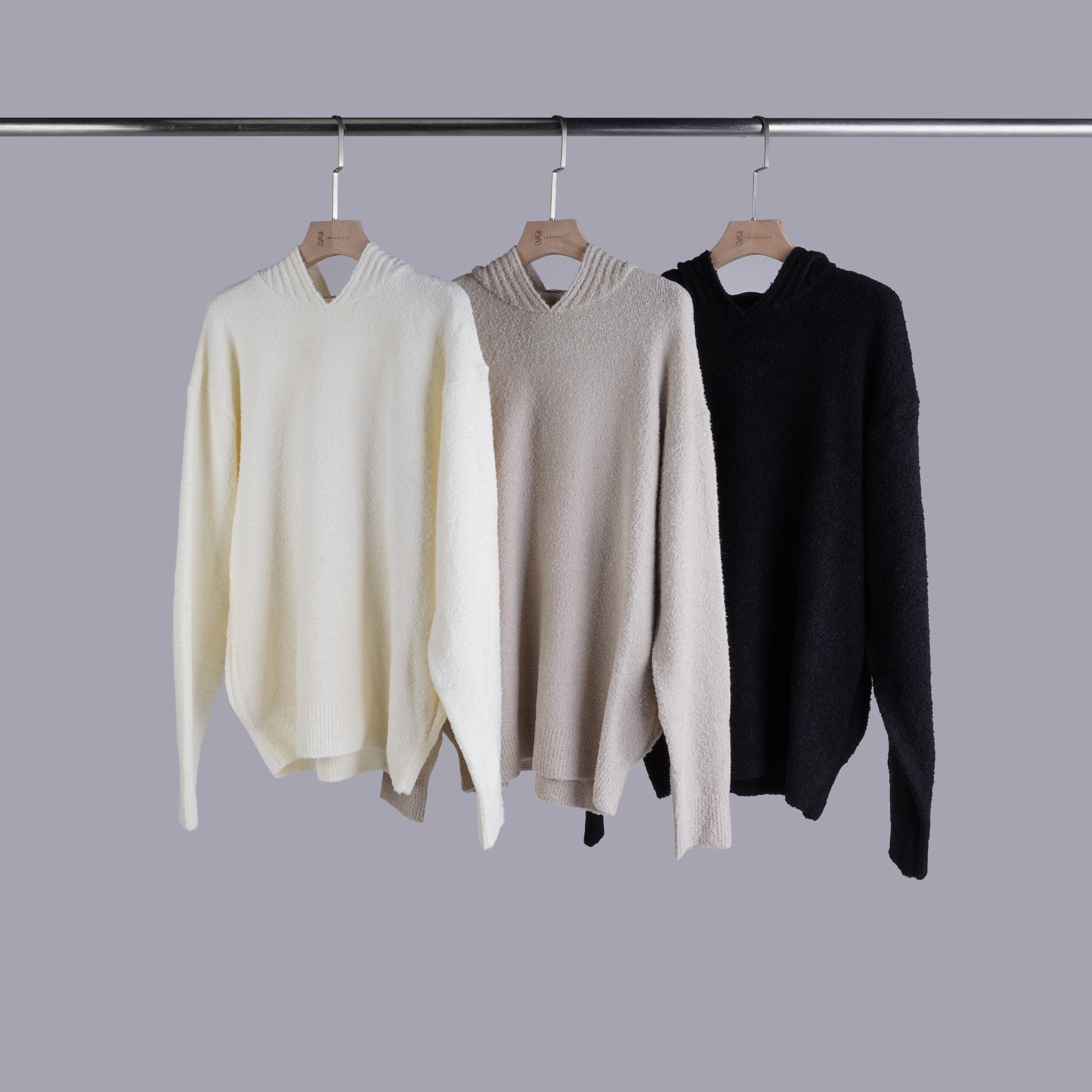 質感毛毛連帽針織上衣 | 3色