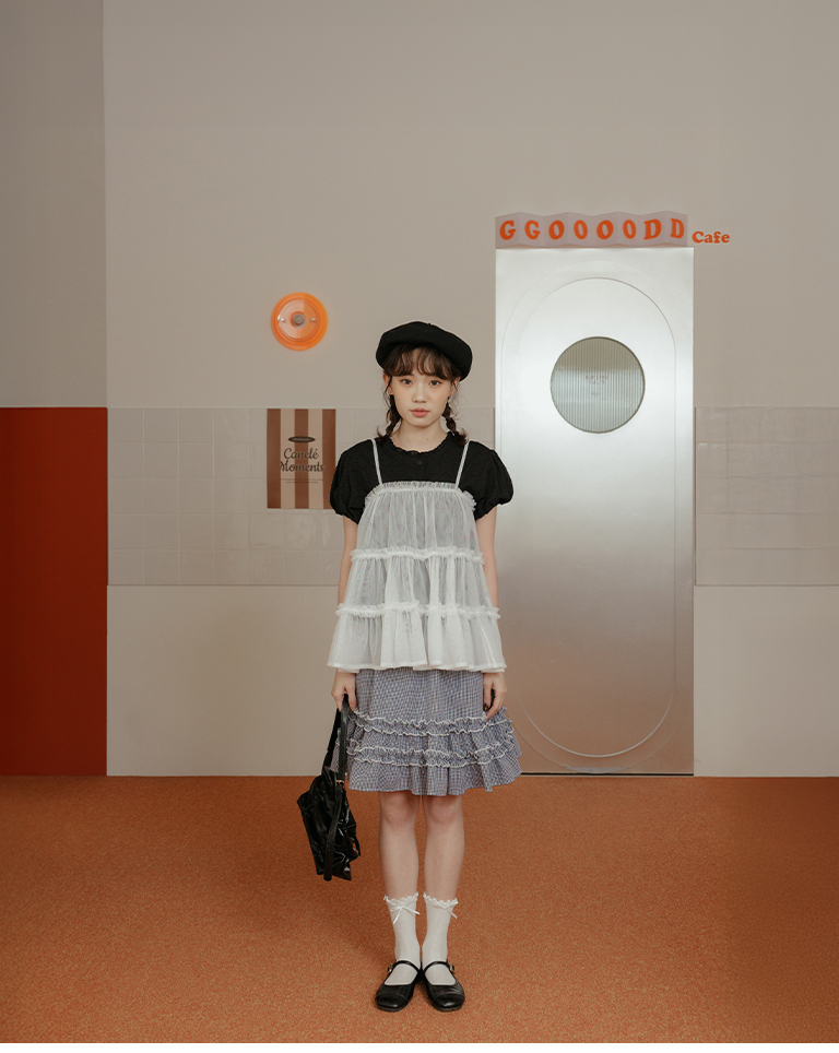 Two-way mesh ruffled cake thin-shoulder cover-up vest, available in four colors【01099642】in stock+pre-order