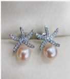 CF7306  260113117574  合金-淡水无核海星-中国红色珍珠耳钉6-7mm