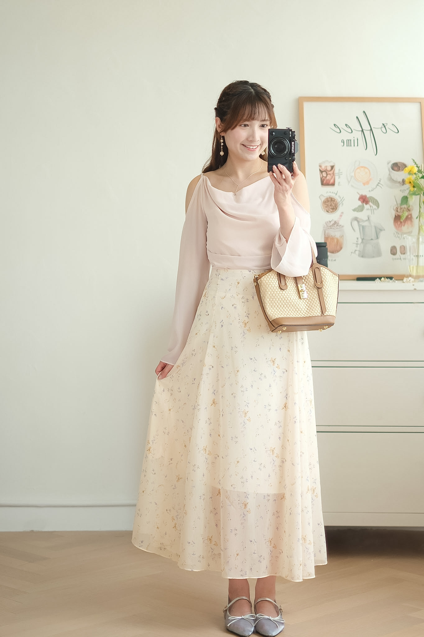 溫柔感花草雪紡半裙 BT472