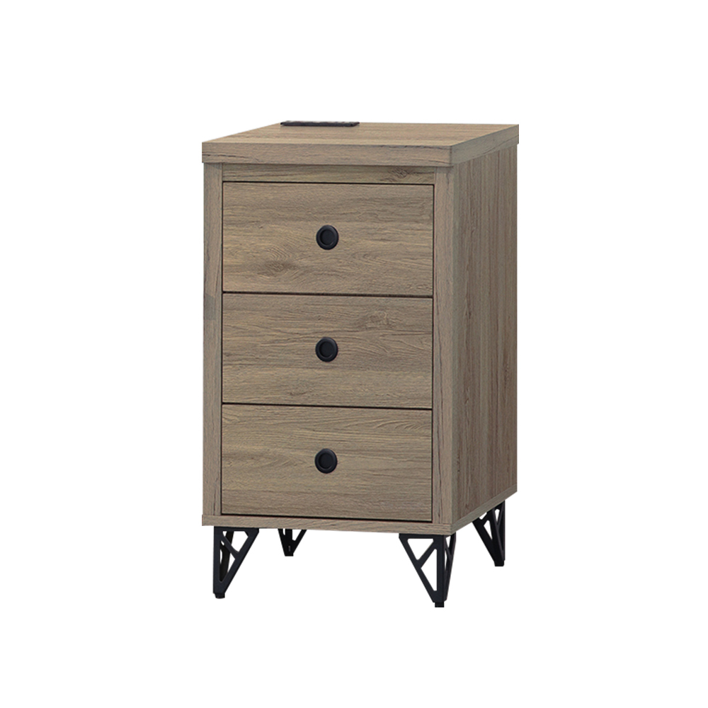 柏蒂家居-盧克1.5尺多功能三抽床頭櫃/附插座收納置物櫃