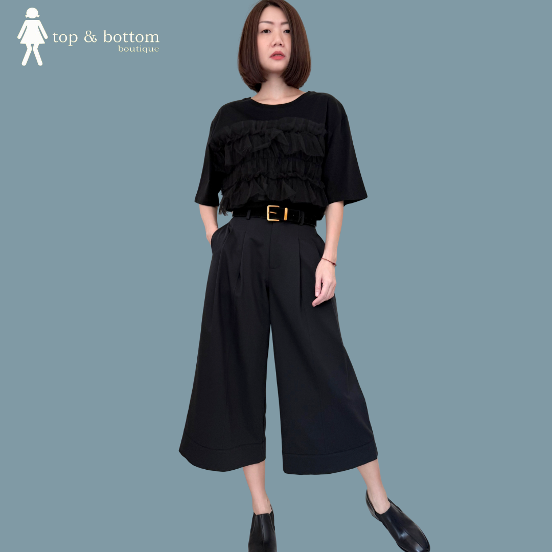 SHORT SLEEVE ORGANZA DETAILED CASUAL TEE