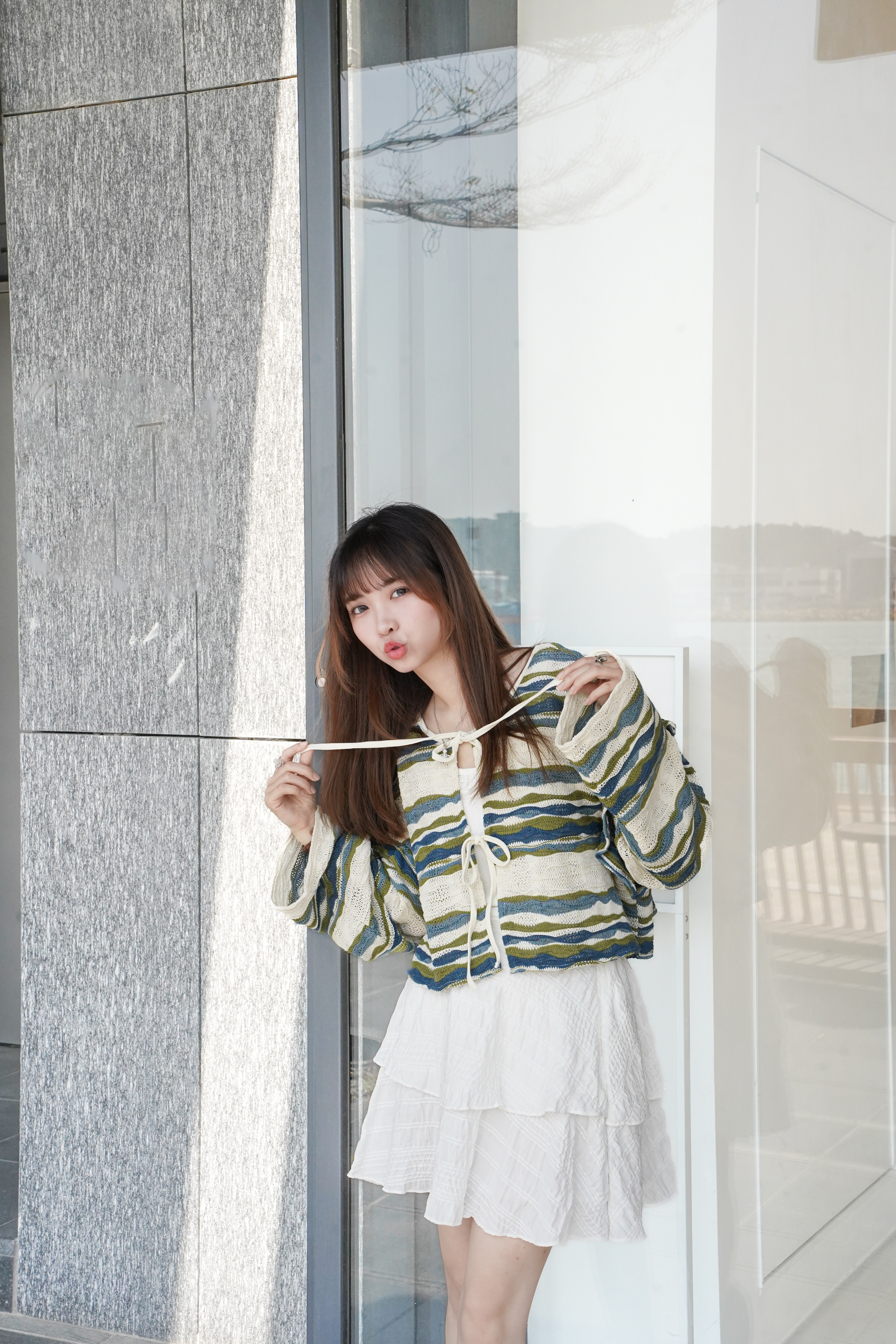 海浪併色綁帶小外套 · 1色入