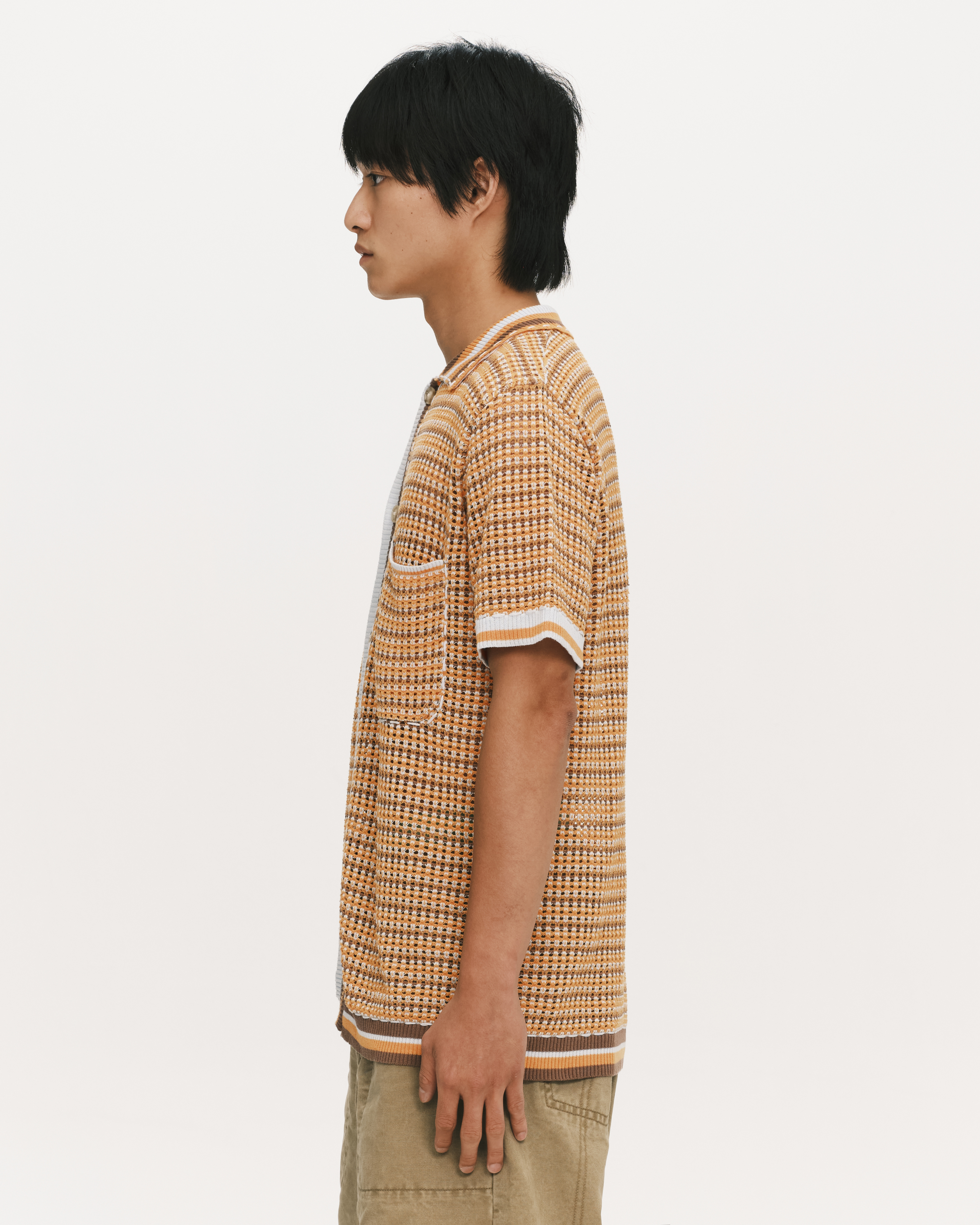 PLATEAU STUDIO｜Dong2 s/s knit shirt (Orange/Brown)