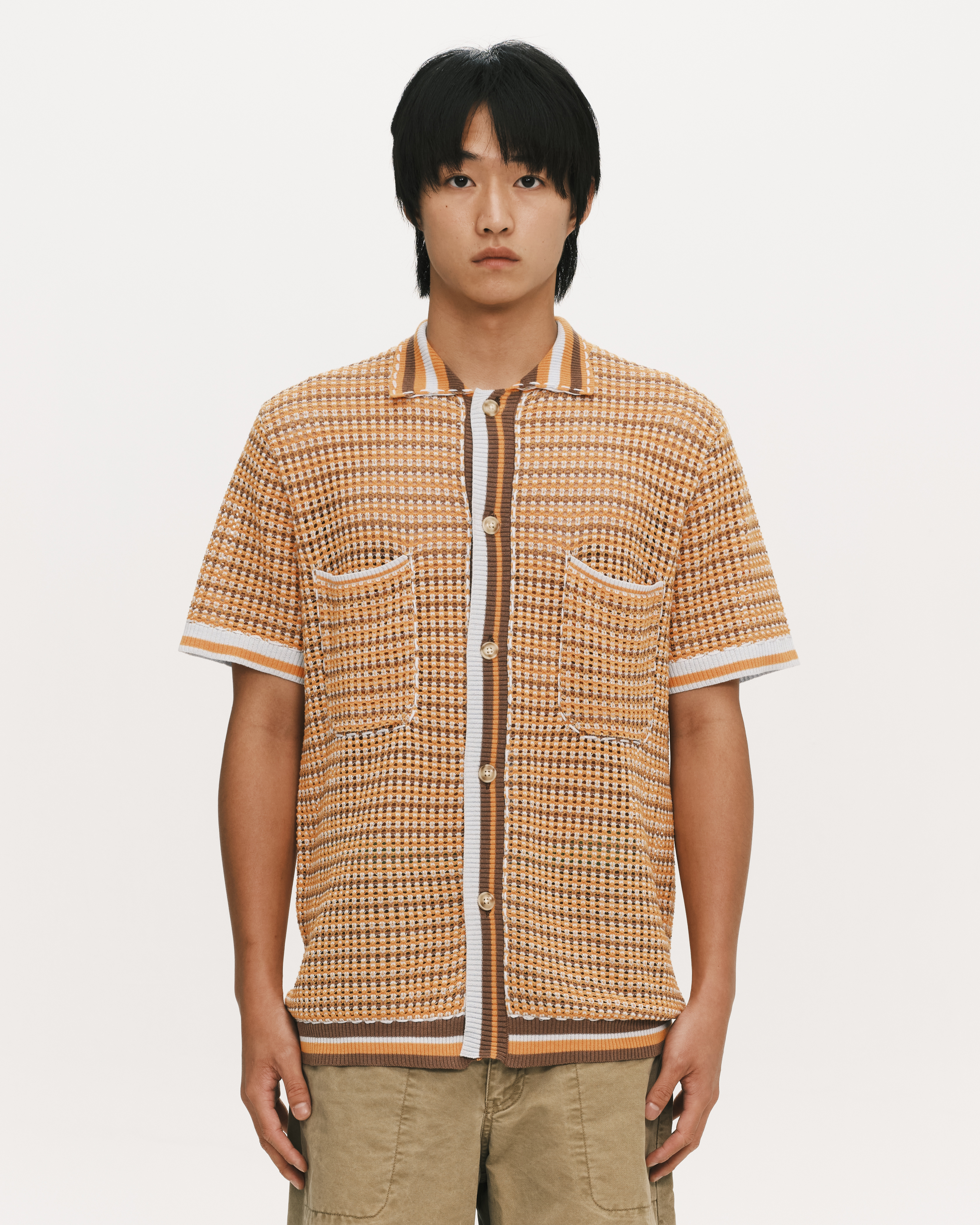 PLATEAU STUDIO｜Dong2 s/s knit shirt (Orange/Brown)