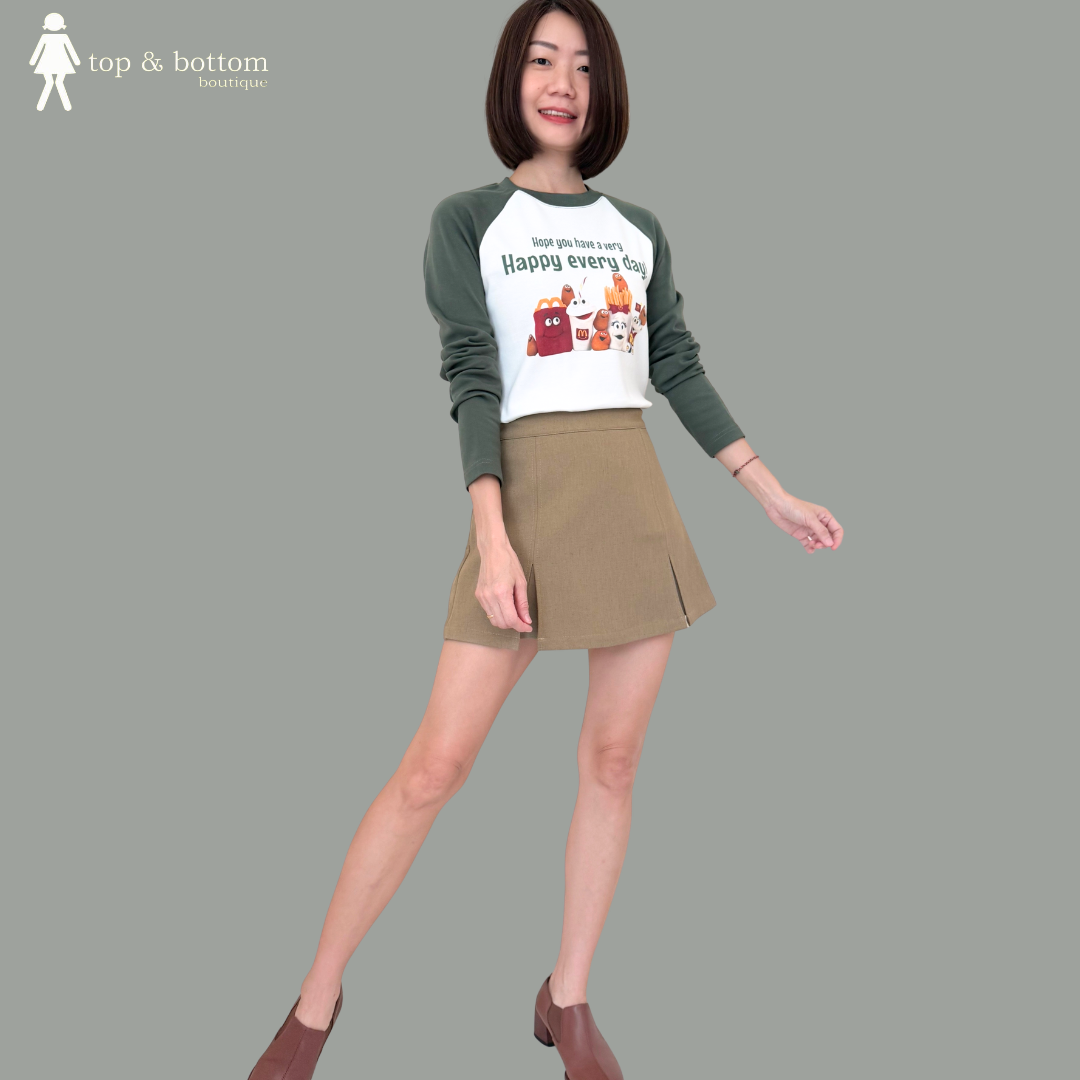 LONG SLEEVE TWO TONE PRINTED CROP TEE