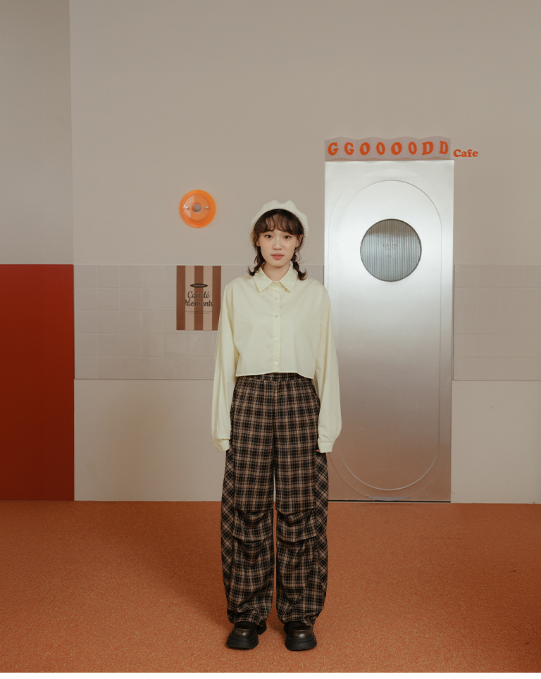 Checkered patchwork wide-leg trousers, S/M【04102032】in stock+pre-order
