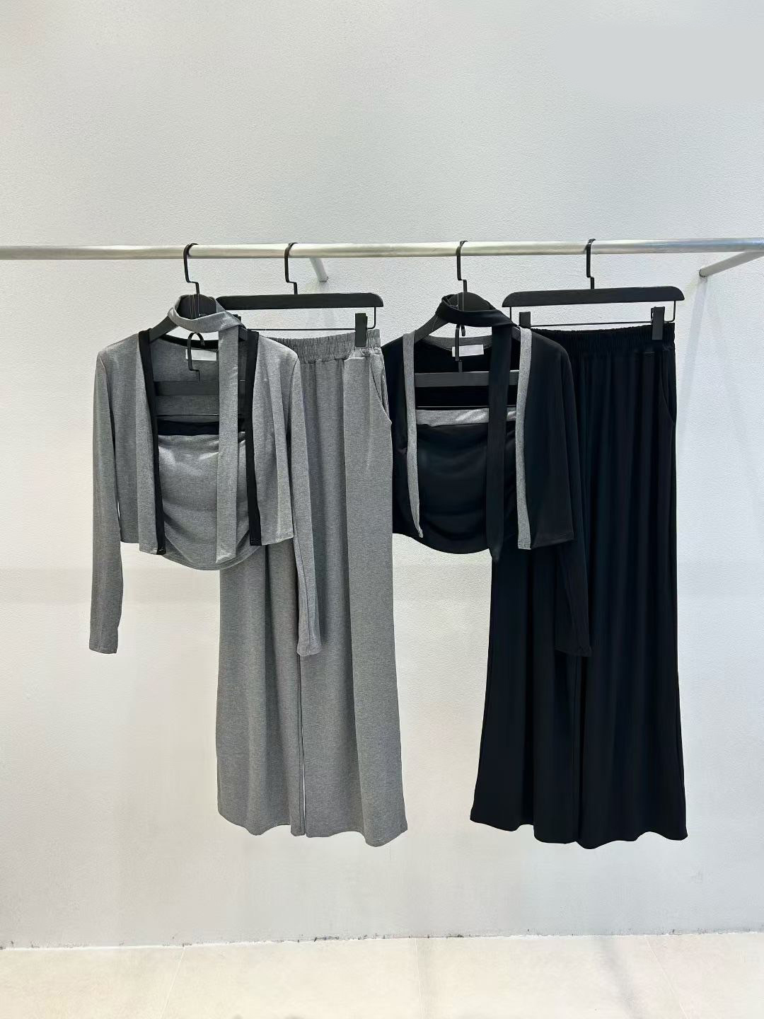 配色滾邊開襟罩衫+平口BraTop+長褲SET / 2色