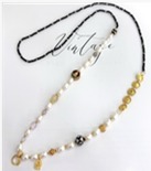 CF7325  250923121760  合金-淡水无核金发晶黑碧玺粉晶切面三眼天珠万能扣-珍珠毛衣链3-7mm