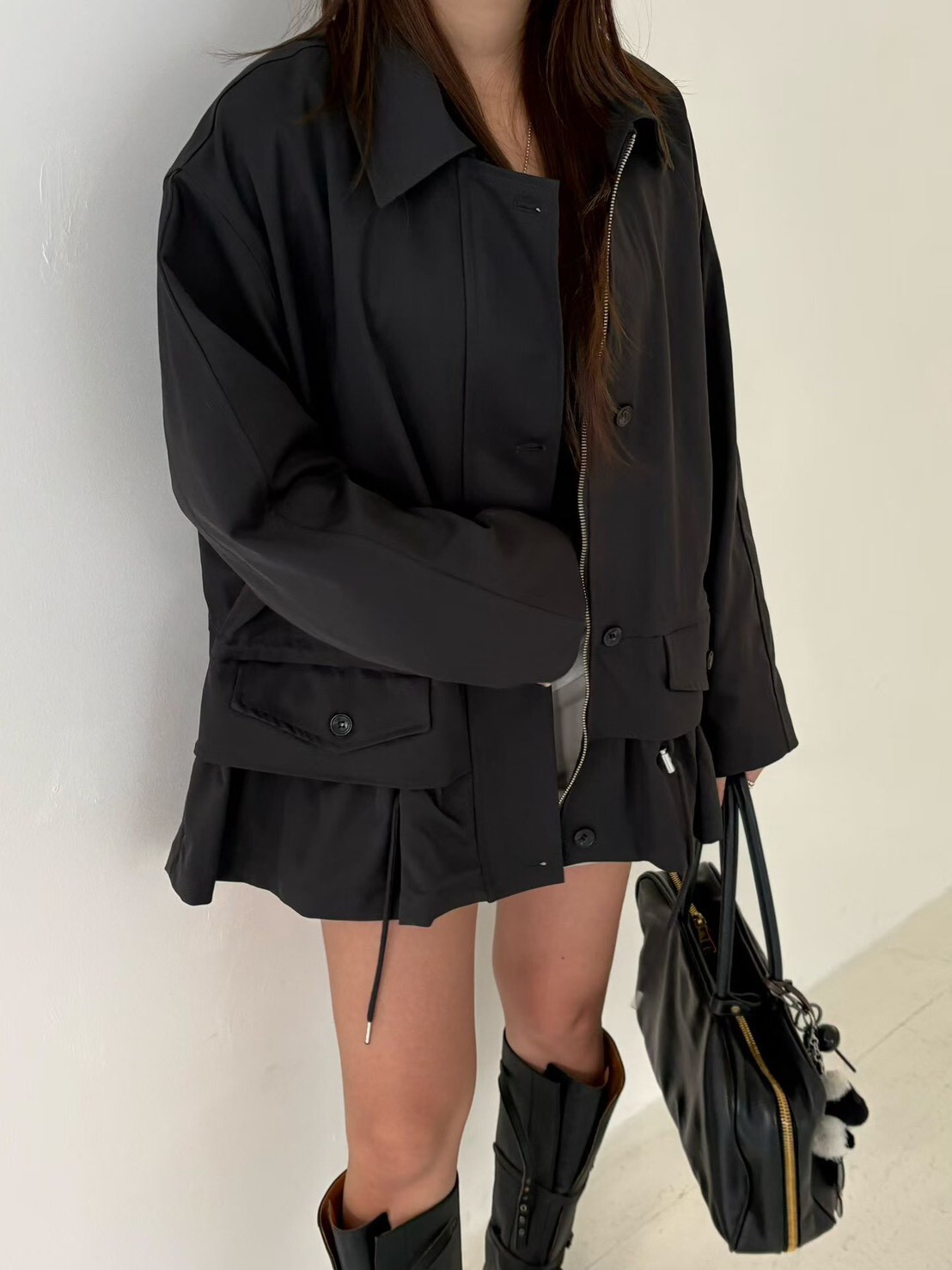 #AF117裙襬造型特色風衣(淺灰/深藍)