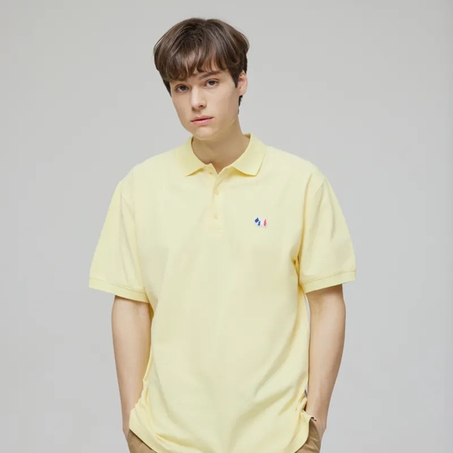 [K] AGATHA YELLOW MEN'S SIGNATURE SCOTTY PIQUE SHIRT, AGT145-102-YELLOW (KAG84)