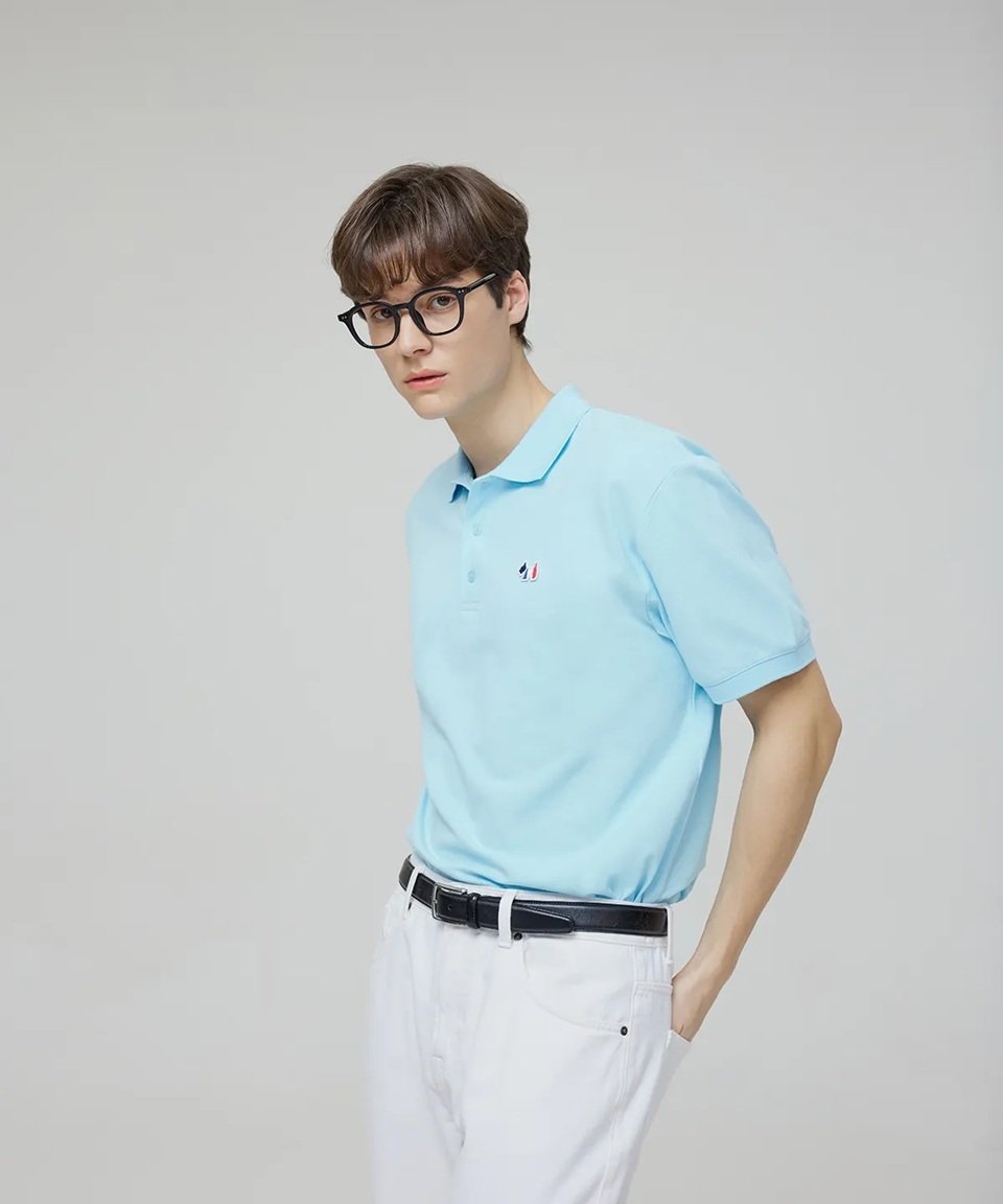 [K] AGATHA SKY BLUE MEN'S SIGNATURE SCOTTY PIQUE SHIRT, AGT145-102-SKY BLUE (KAG86)