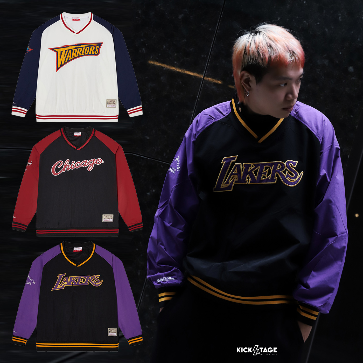 Mitchell & Ness NBA TEAM WOVEN PULLOVER JACKET 白藍 黑紫 黑紅 勇士 湖人 公牛 網眼 長T【MN25BOU04】