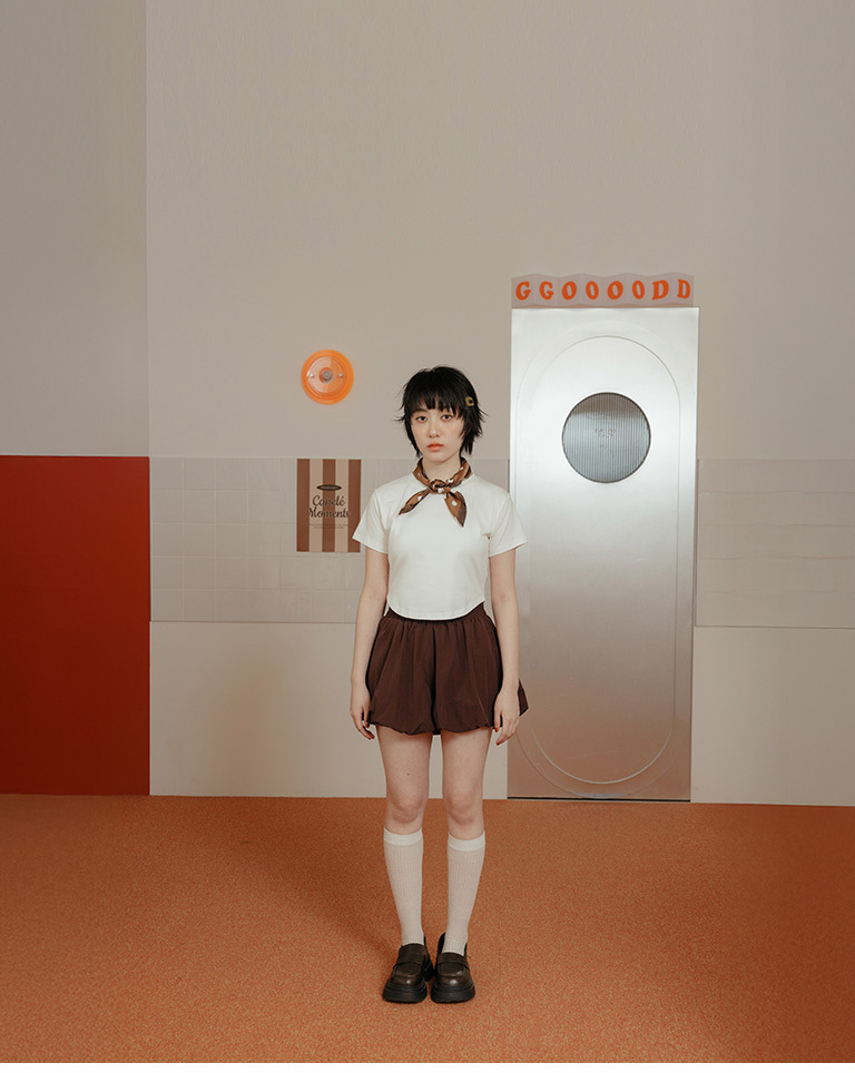 Plain-faced, puffy flower bud-shaped elastic shorts  S/M【04130329】in stock+pre-order