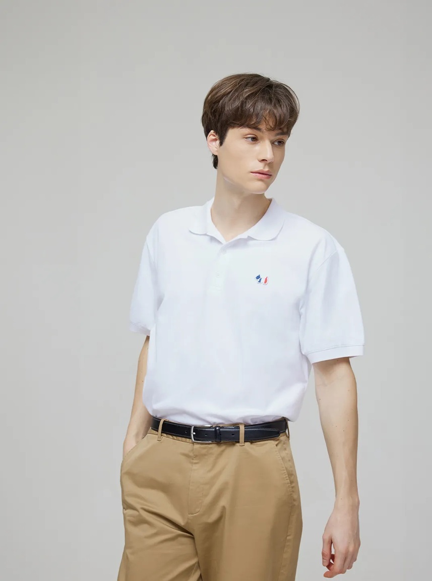 [K] AGATHA WHITE MEN'S SIGNATURE SCOTTY PIQUE SHIRT, AGT145-102-WHITE (KAG88)