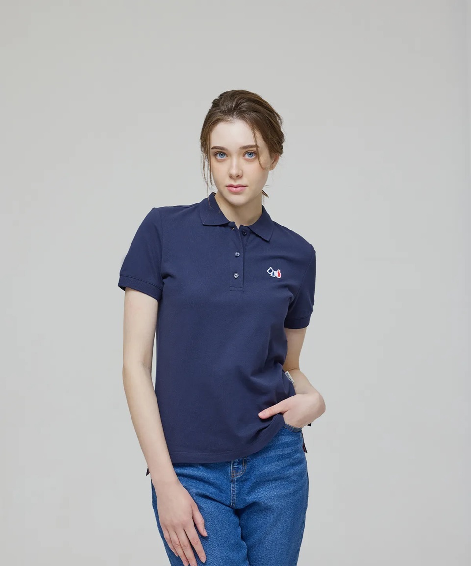 [K] AGATHA NAVY WOMEN'S SIGNATURE SCOTTY PIQUE SHIRT, AGT145-103-NAVY (KAG89)
